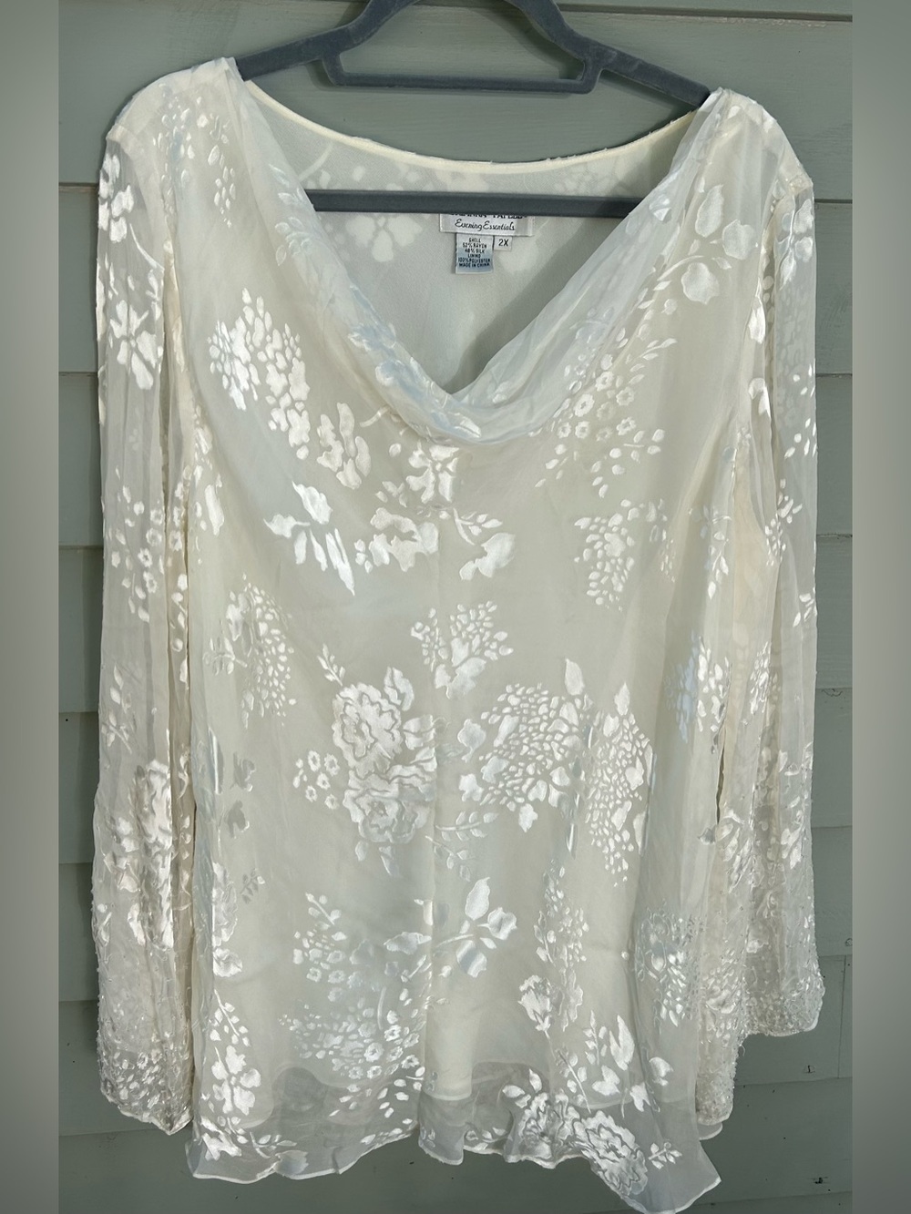 Adrianna Papell Cream Floral Sheer V-Neck Blouse
